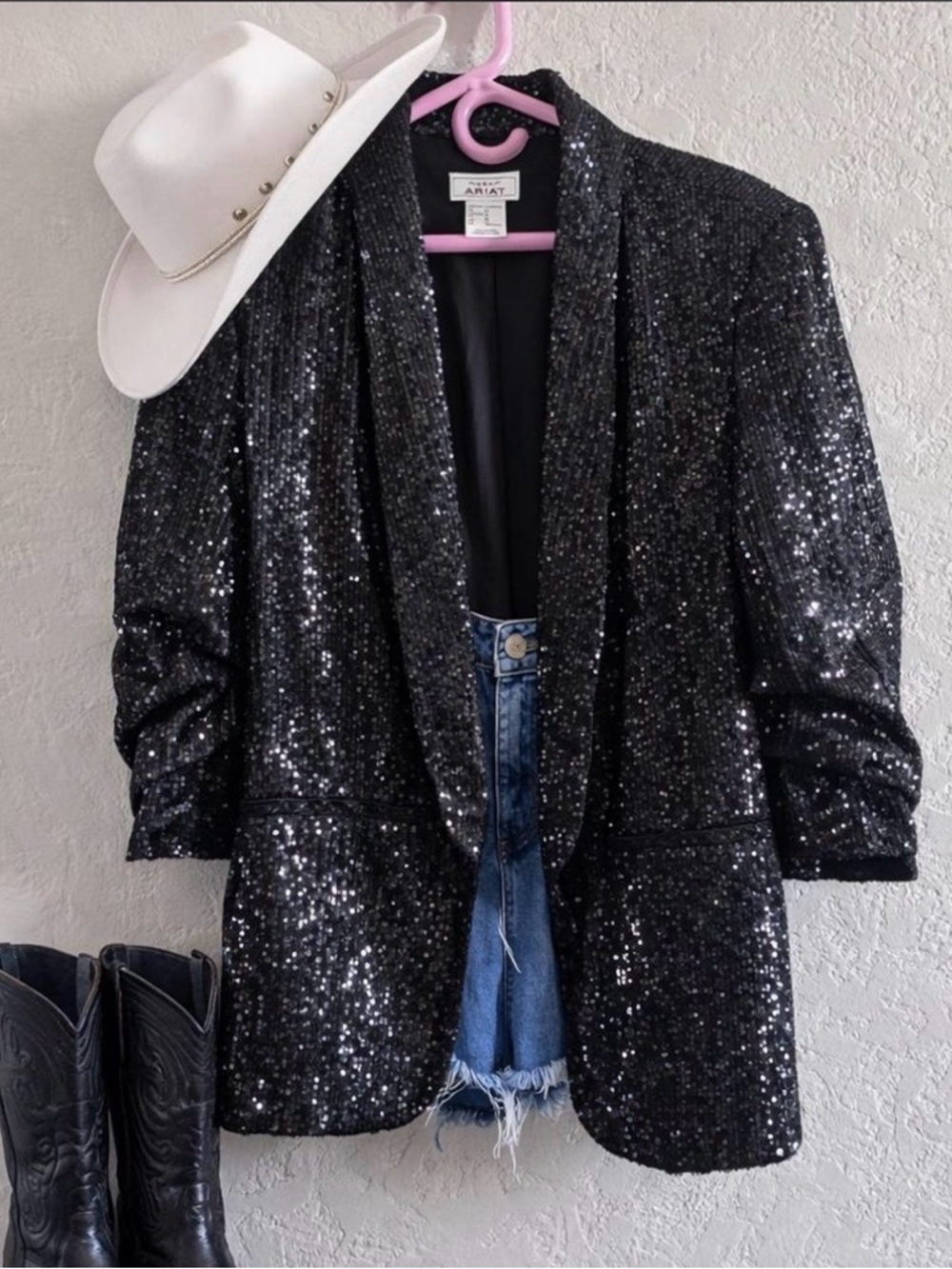 Ariat Black Sequin Blazer Jacket Shimmer Open Front Western Size M